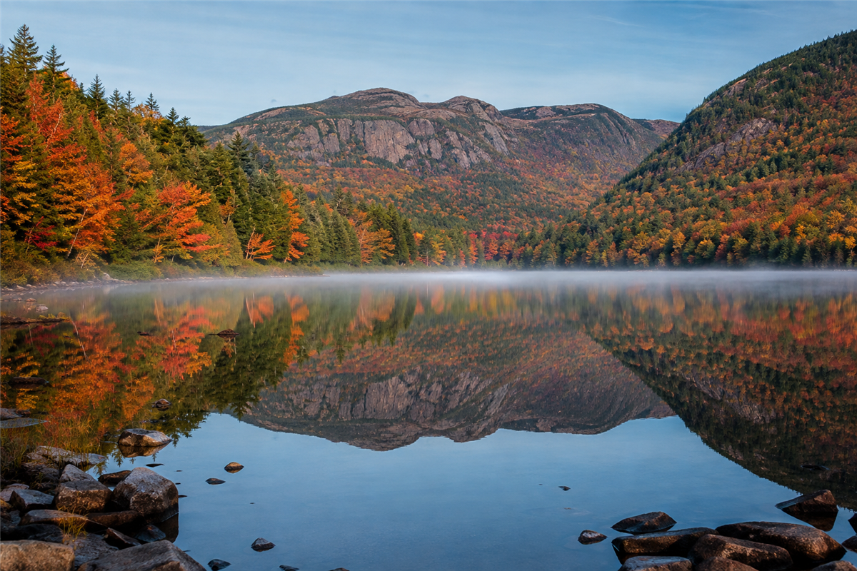 Autumn reflections at Jordan Pond in Acadia National Park