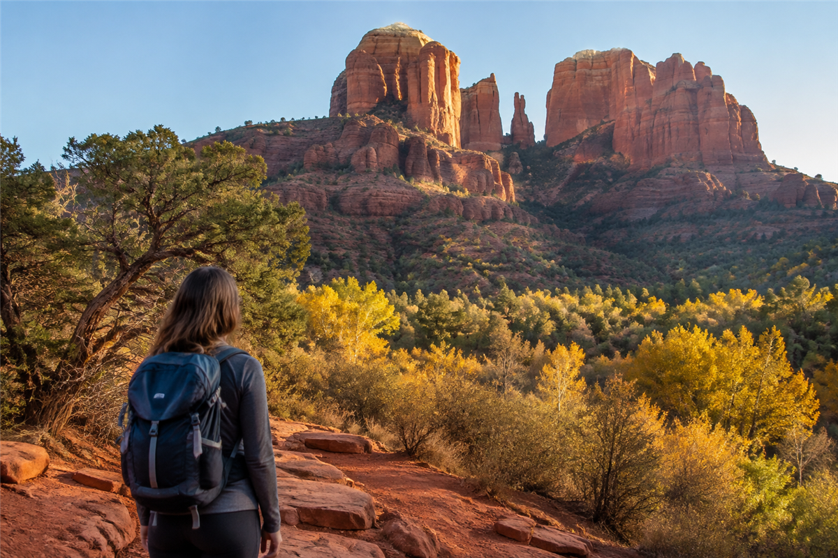 Hiker near Cathedral Rock in Sedona