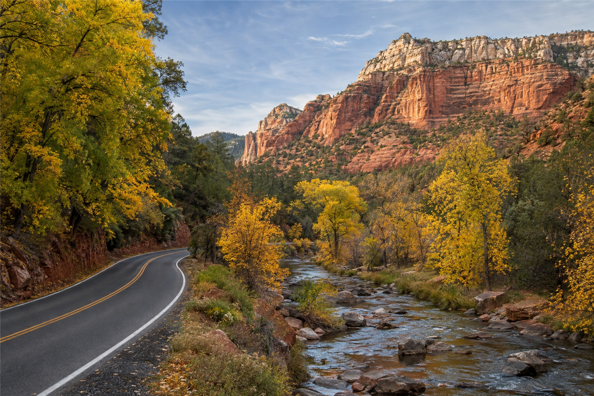 Oak Creek Canyon road in autumn near Sedona