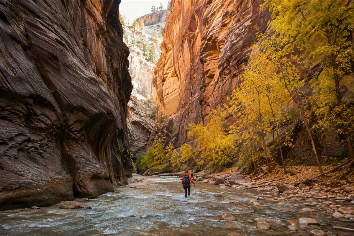 Autumn hiking in Zion National Park’s Narrows